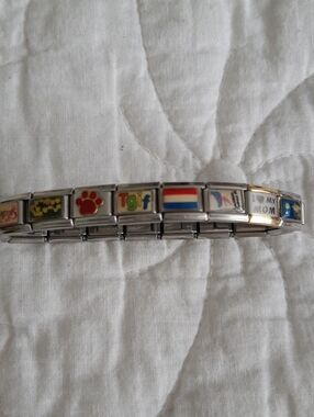 Italian Flag & Colorful Charm Stainless Steel Link Bracelet